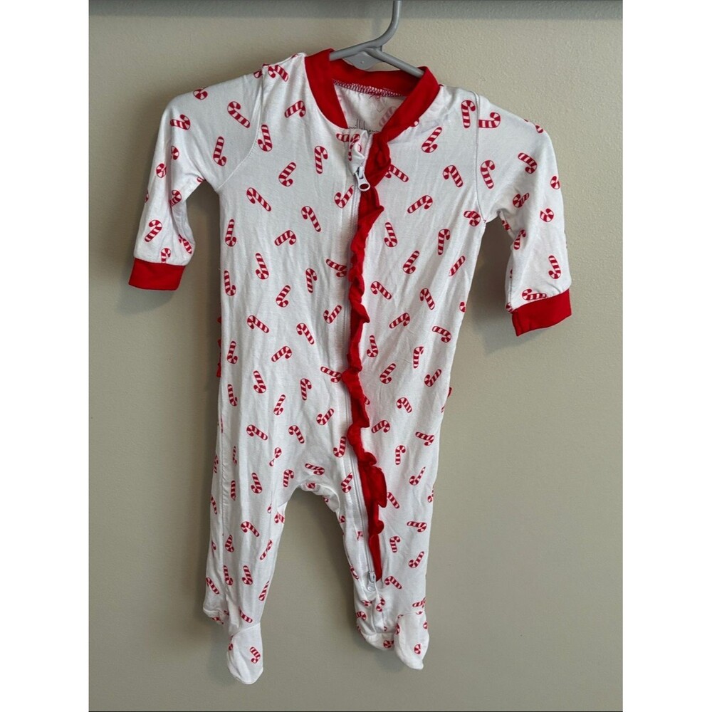 Milkberry 0-3 months White & Red Candy Cane One-Piece Bamboo Pajamas